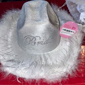 Silver Bride Cowboy Hat with Feather Trim
